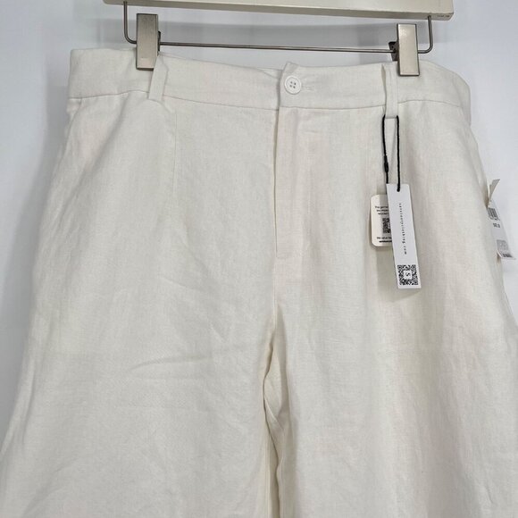 Sanctuary Women's White Flat Front Pockets Straight Leg Linen Trouser Pants Size - Picture 4 of 11